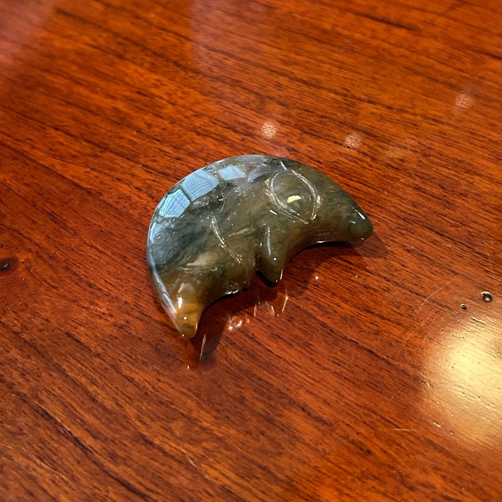 Moss Agate Carved Crystal Moon Stone - Picture 3 of 7